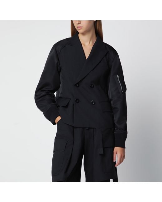 Sacai Black Double-Breasted Wool And Nylon Blend Jacket
