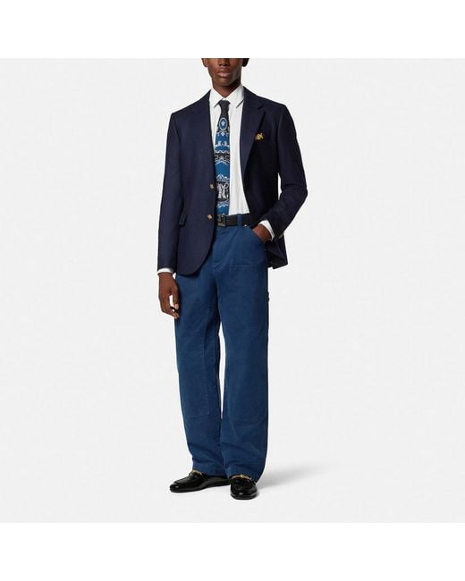 Versace Blue Petrol Cotton Carpenter Trousers for men