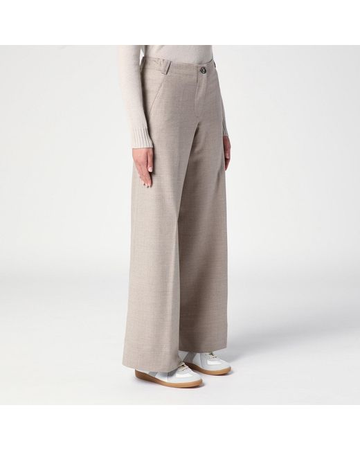 Quelledue Natural Wide Leg Virgin Wool Trousers