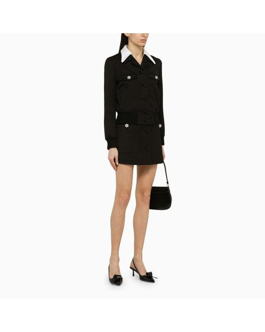 Prada Black Wool Mini Skirt With Jewelled Buttons