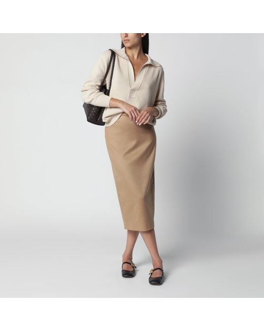 Max Mara Natural Camel Brushed Pencil Skirt