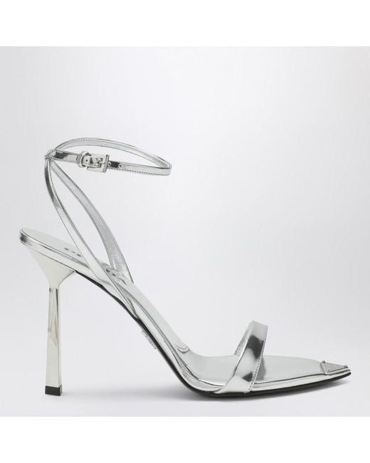Prada White Metallic Leather High Sandals