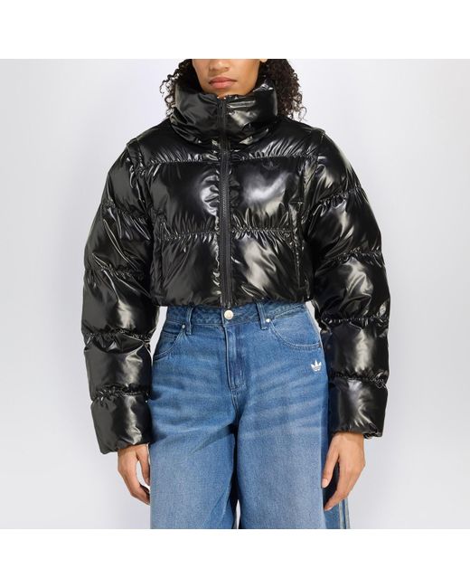 Adidas Originals Black Shiny Convertible Cropped Puffer Jacket