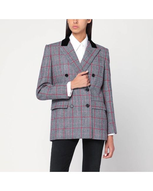 Giacca doppiopetto bianca/nera a quadri in lana di Chloé in Gray
