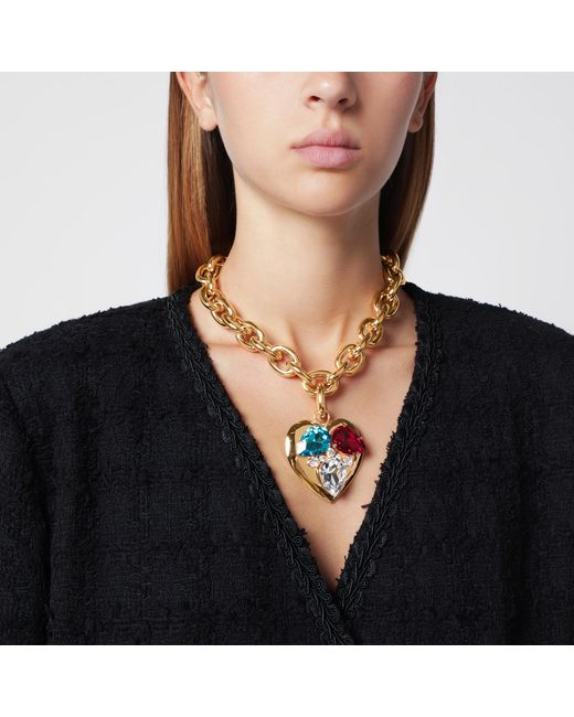Alessandra Rich Metallic Tone Chain Necklace With Heart Pendant