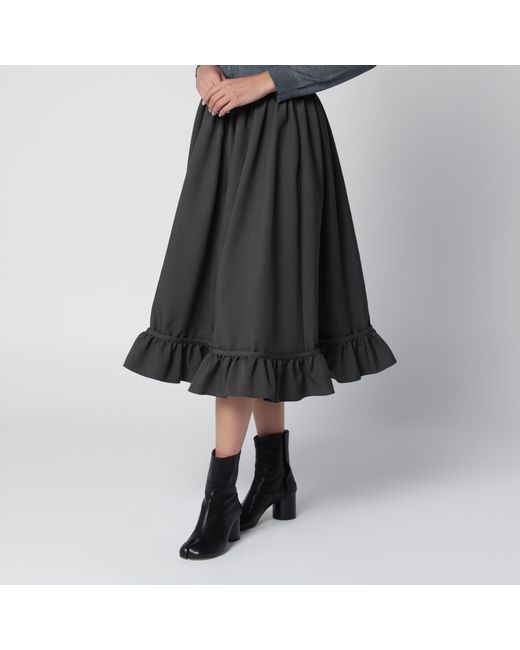 MM6 by Maison Margiela Black Midi Skirt With Ruffled Flounce Hem