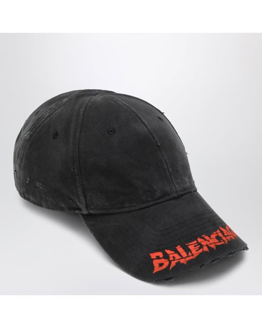Balenciaga Black Cotton Drill Baseball Cap With Logo for men