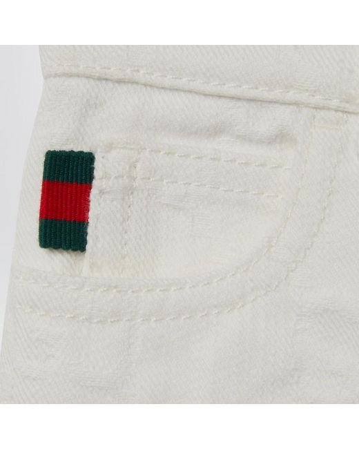 Gucci White Denim Gg Jacquard Shorts