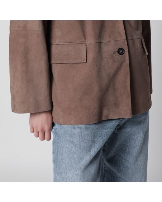 Max Mara Brown Single-Breasted Hazelnut Suede Jacket