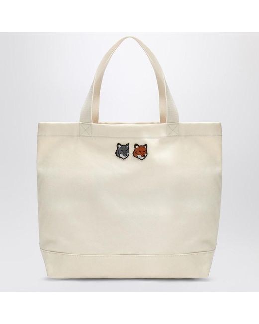 Maison Kitsuné Natural Doppelt Fetter Fuchs Kopf Mittel Große Tasche