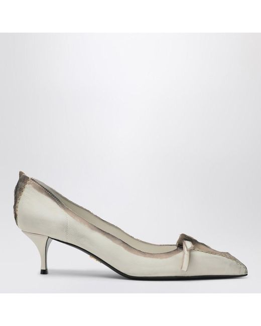 Prada Metallic Antique Leather Talc-Colored Pumps