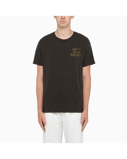 GALLERY DEPT. Black T-shirt With Yellow Logo Print for men
