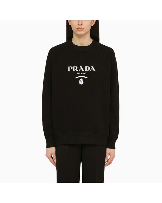 Prada Black Crewneck Cotton Sweatshirt With Logo