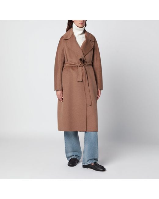Max Mara Blue Camel-Colored Wool And Cashmere Midi Coat