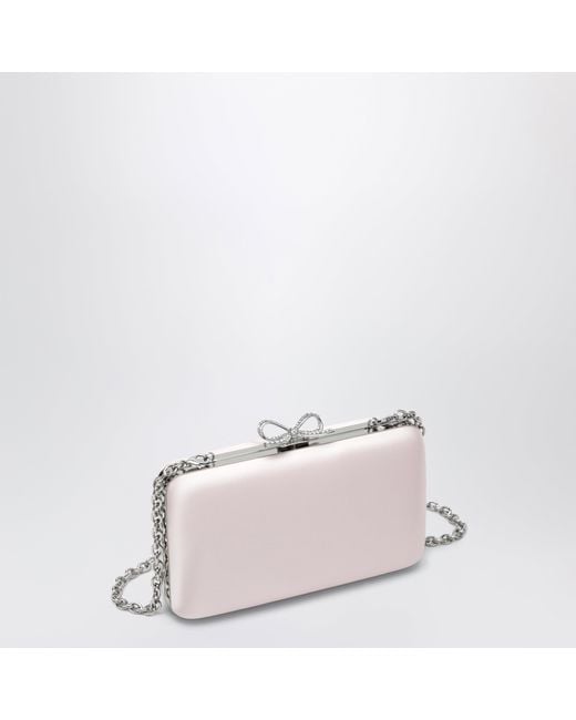 Self-Portrait Pink Satin Clutch With Crystal Bow