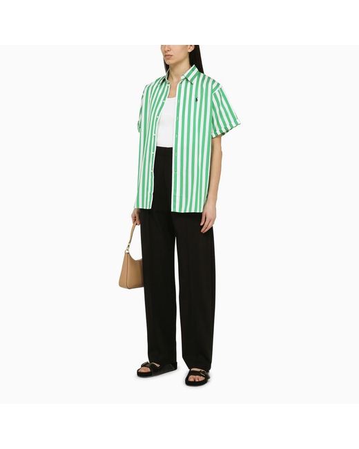 Camicia a manica corta a righe verde/bianca in cotone di Polo Ralph Lauren in Green