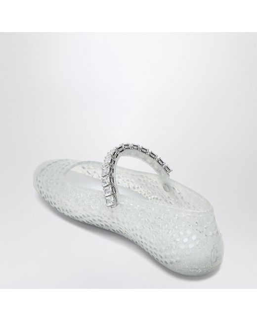 Jimmy Choo White The Jelly Transparent Ballet Flats With Crystals