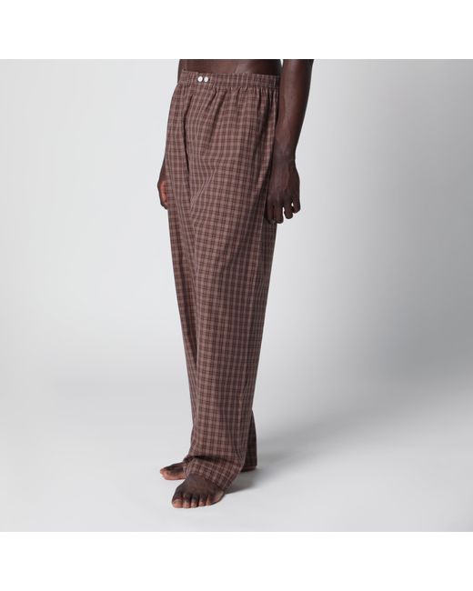Tekla Brown Serra-Colored Cotton Pajama Pants With Check Pattern for men