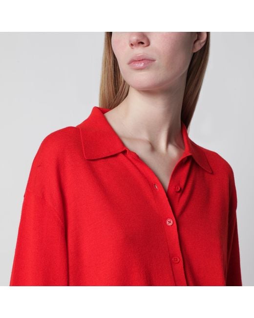 Frankie Shop Red Tala V-Neck Knit Polo