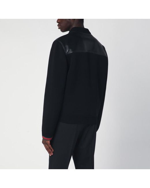 Bomber Noir En Cuir Et Maille Gucci pour homme en coloris Black