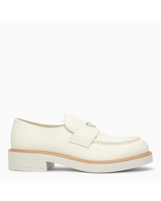 Prada White Ivory Leather Loafer for men