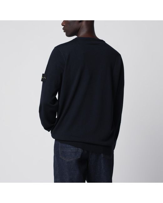 Stone Island Blue Wool Crew-Neck Sweater for men