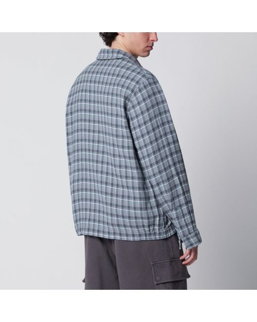 A Bathing Ape Blue Zipup Shirt With Check Pattern for men