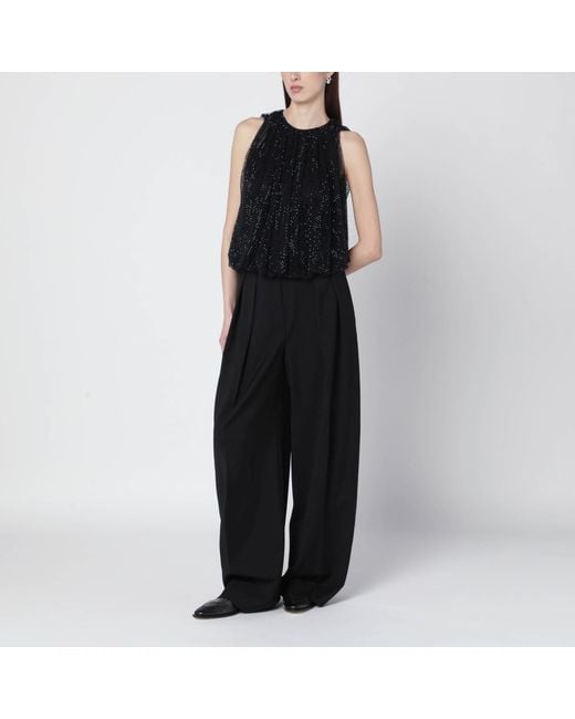 Sportmax Black Mesh Top With Crystals