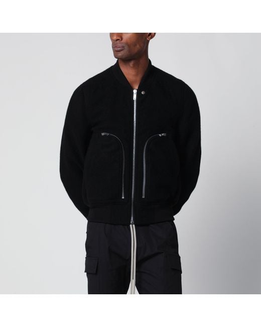 Rick Owens Black Virgin Wool Bomber Jacket With Zip for men