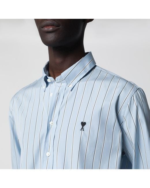 AMI Blue Light Striped Ami De Coeur Shirt for men