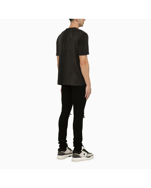 Amiri Faded Black Crewneck T Shirt With Perforated Details for men