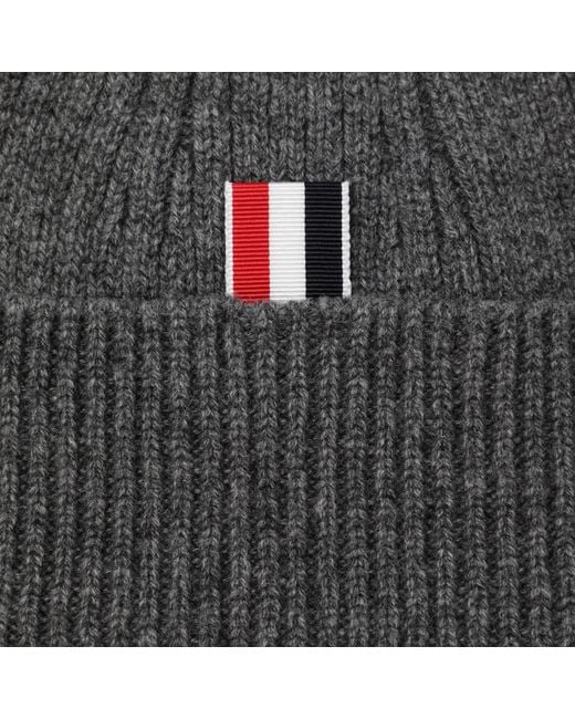 Thom Browne Gray Ribbed Cashmere Beanie for men