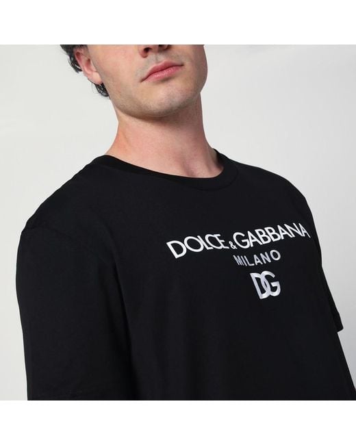 Dolce & Gabbana Black Cotton T-shirt With Dg Embroidery for men