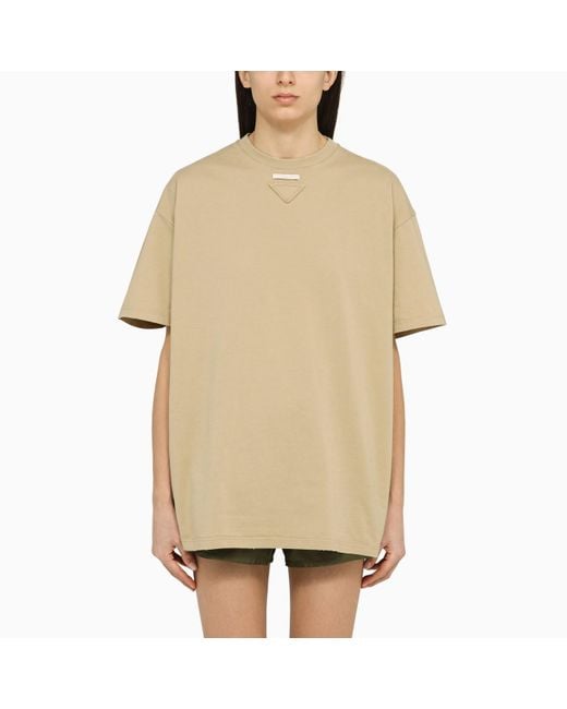 Prada Natural Rope-coloured T-shirt In Cotton Jersey
