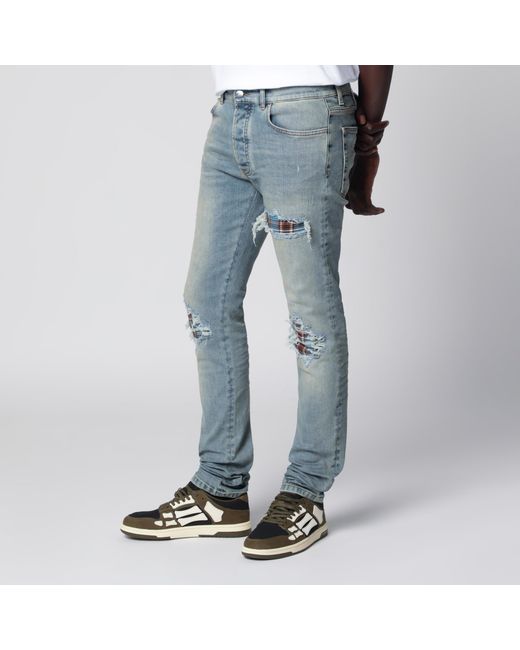 Amiri Blue Mx1 Distressed Flannel-Patched Jeans for men
