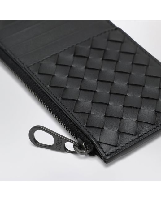 Bottega Veneta Black Card Holder With Intrecciato Zipper for men