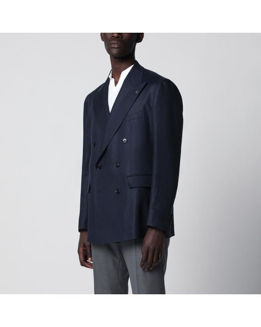 Tagliatore Blue Double-Breasted Linen Jacket for men