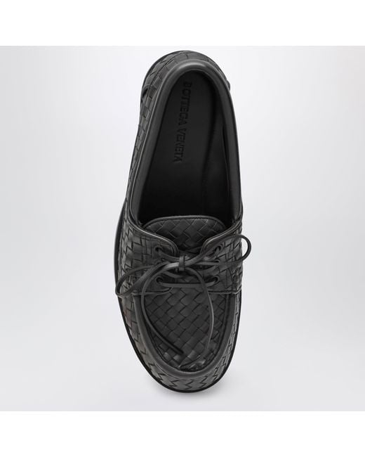 Bottega Veneta Black Pier Boat Shoes for men