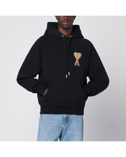 Felpa ami de coeur nera di AMI in Black da Uomo