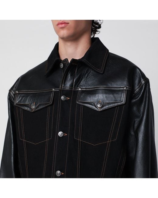 Versace Black Denim And Leather Bomber Jacket for men