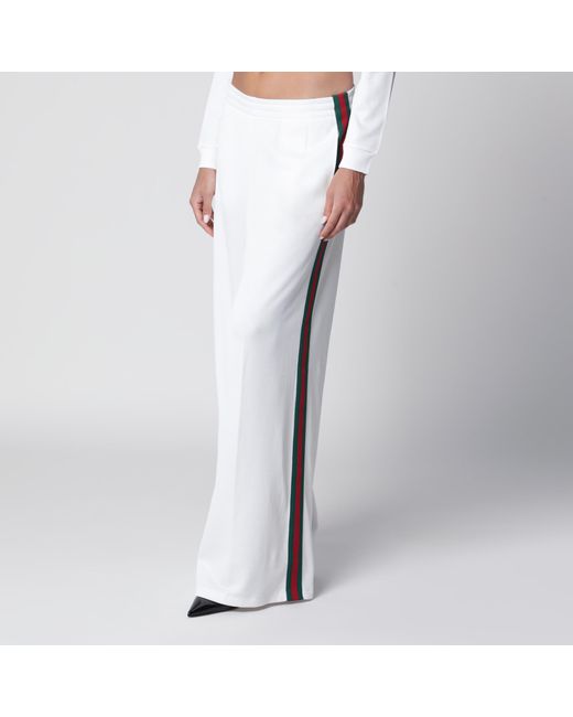 Gucci White Cotton Jersey Leisure Trousers With Web Stripe
