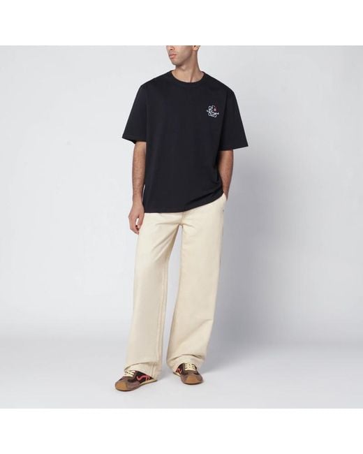 Loewe Black T-Shirt With Anagram Embroidery And Futurist Cat for men