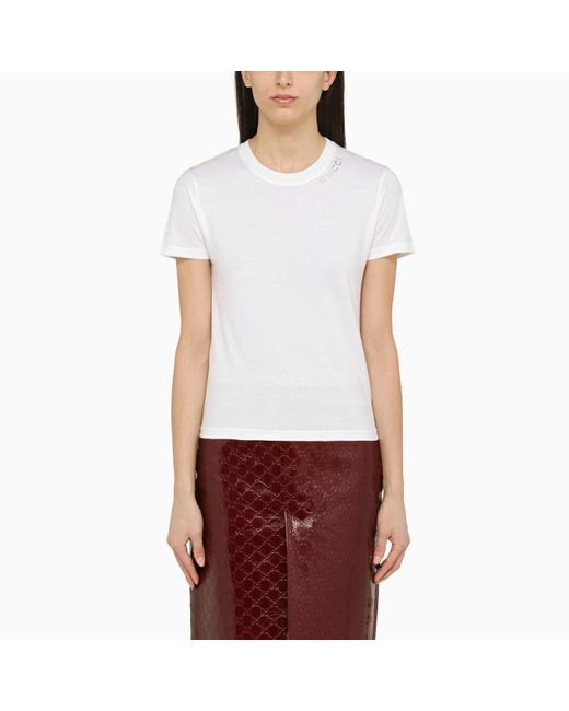 Gucci White T-shirt With Crystals Logo