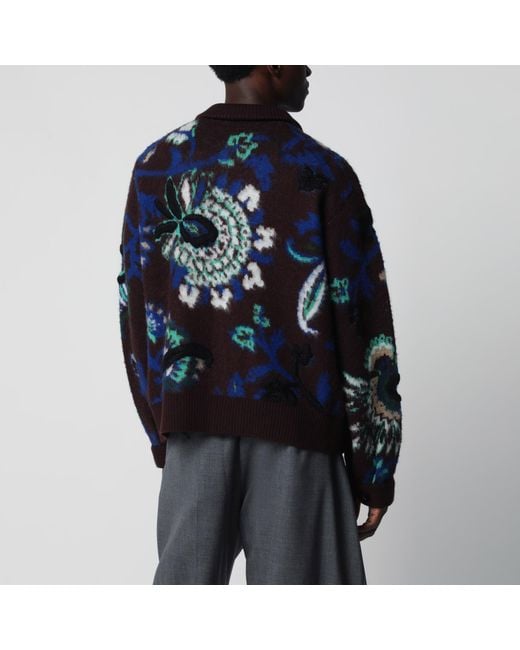 Sacai Black Wool Jacket With Floral Pattern for men