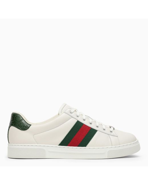 Gucci White Ace /green Leather Low Trainer for men