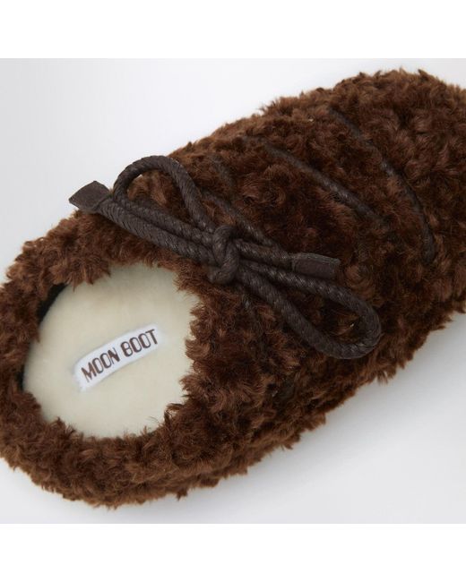 Moon Boot Brown Dark Curly Shearling Mules