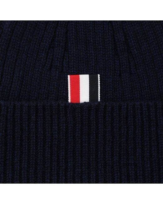 Thom Browne Blue Ribbed Cashmere Beanie for men