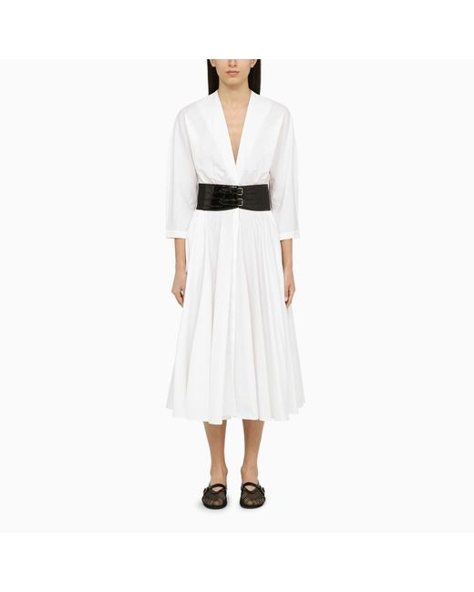 Alaïa White Cotton Midi Dress With Belt
