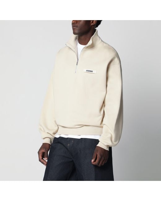 Jacquemus Natural Half-Zip Sweatshirt With Grosgrain Logo for men