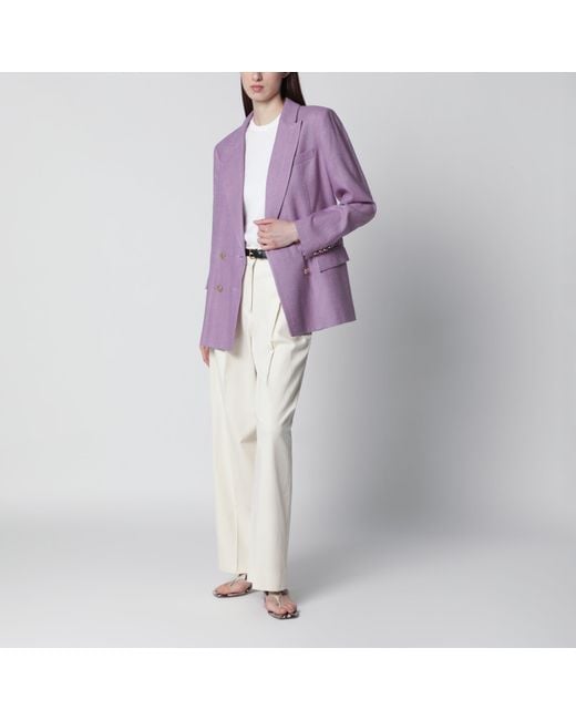 VI TO VI Purple Lilac Double-Breasted Silk Jacket